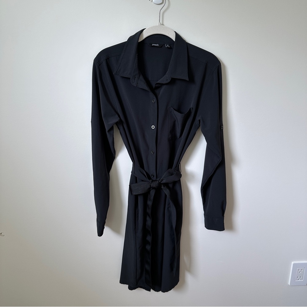 Peach long sleeve button-down shirtdress